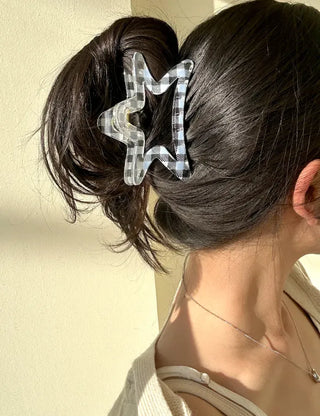 Star check hair clip transparent large summer