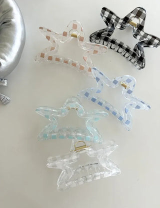Star check hair clip transparent large summer
