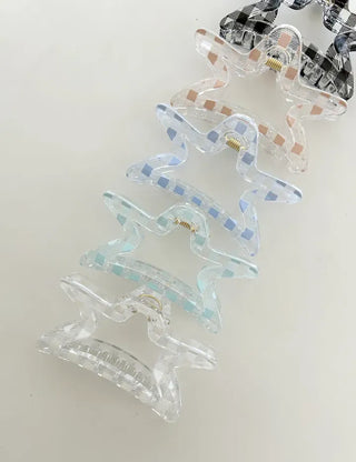 Star check hair clip transparent large summer
