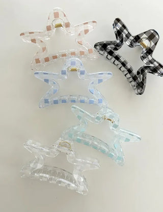 Star check hair clip transparent large summer
