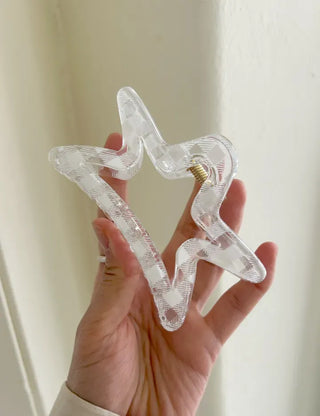 Star check hair clip transparent large summer