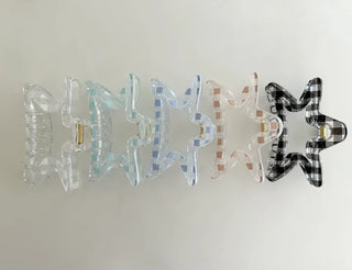 Star check hair clip transparent large summer
