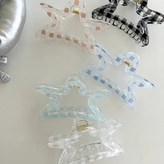 Star check hair clip transparent large summer