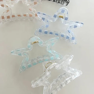 Star check hair clip transparent large summer