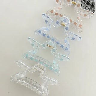 Star check hair clip transparent large summer
