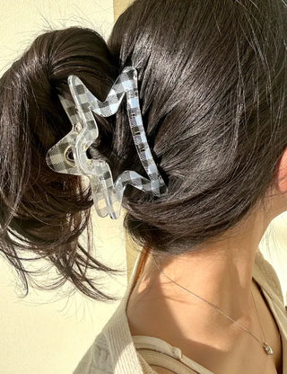Star check hair clip transparent large summer