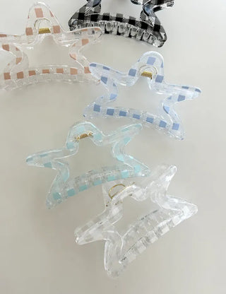 Star check hair clip transparent large summer