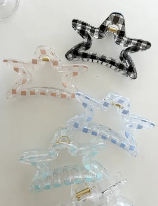 Star check hair clip transparent large summer