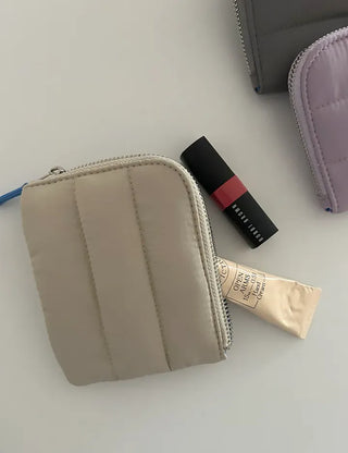 Padded fabric zipper mini pouch card wallet