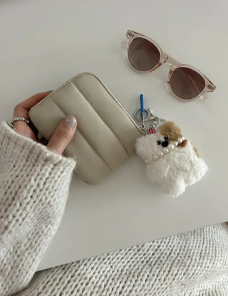 Padded fabric zipper mini pouch card wallet