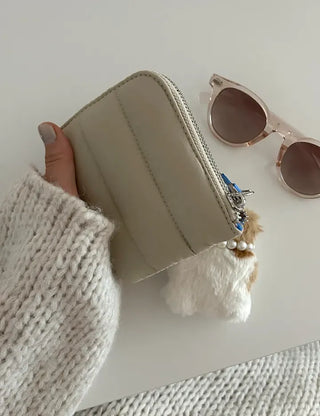 Padded fabric zipper mini pouch card wallet