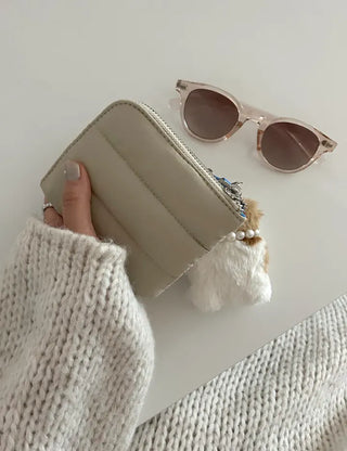 Padded fabric zipper mini pouch card wallet