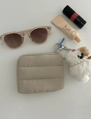 Padded fabric zipper mini pouch card wallet