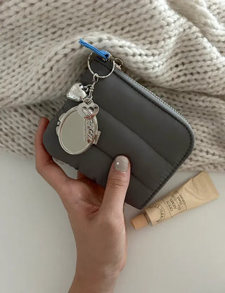 Padded fabric zipper mini pouch card wallet