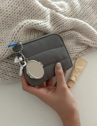 Padded fabric zipper mini pouch card wallet