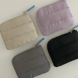 Padded fabric zipper mini pouch card wallet