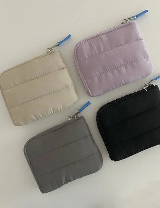 Padded fabric zipper mini pouch card wallet