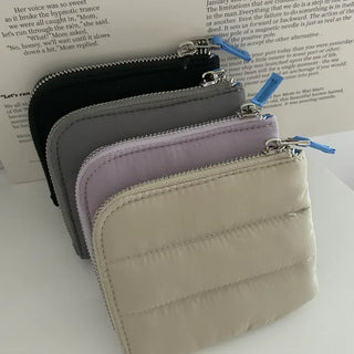 Padded fabric zipper mini pouch card wallet