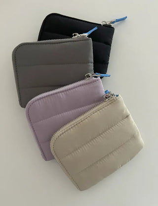Padded fabric zipper mini pouch card wallet
