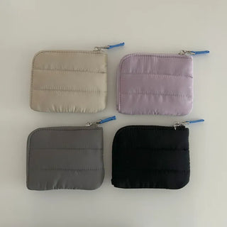 Padded fabric zipper mini pouch card wallet