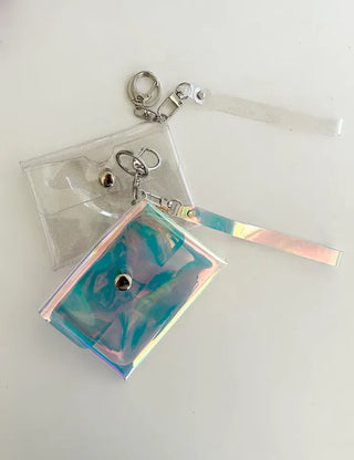 fold transparent card wallet PVC strap set keyring pouch