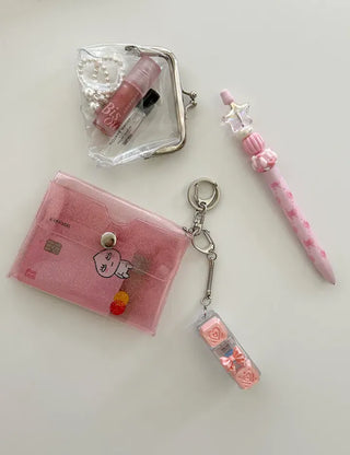 fold transparent card wallet PVC strap set keyring pouch