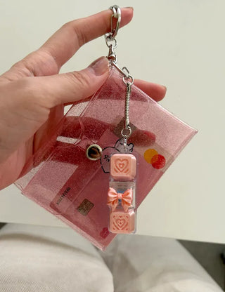 fold transparent card wallet PVC strap set keyring pouch