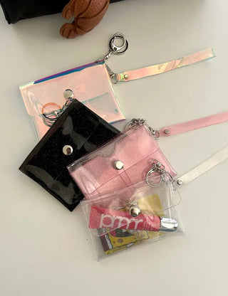 fold transparent card wallet PVC strap set keyring pouch