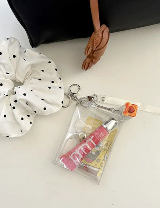 fold transparent card wallet PVC strap set keyring pouch