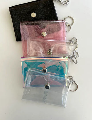 fold transparent card wallet PVC strap set keyring pouch