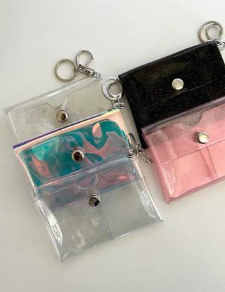 fold transparent card wallet PVC strap set keyring pouch