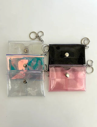 fold transparent card wallet PVC strap set keyring pouch