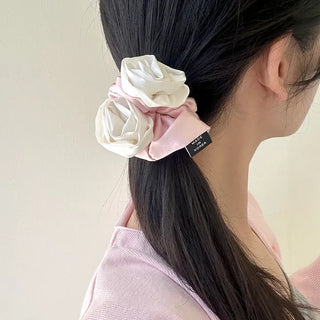 Rose Satin Hair Tie Scrunchie Band