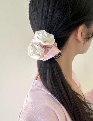 Rose Satin Hair Tie Scrunchie Band