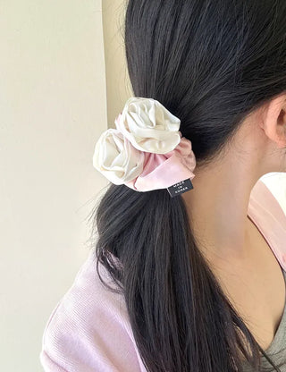Rose Satin Hair Tie Scrunchie Band