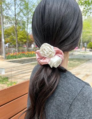 Rose Satin Hair Tie Scrunchie Band