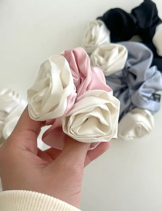 Rose Satin Hair Tie Scrunchie Band