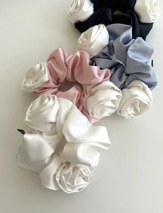 Rose Satin Hair Tie Scrunchie Band