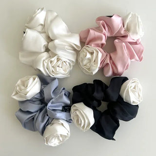 Rose Satin Hair Tie Scrunchie Band