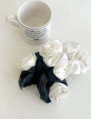 Rose Satin Hair Tie Scrunchie Band