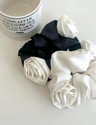 Rose Satin Hair Tie Scrunchie Band