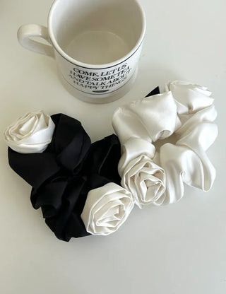 Rose Satin Hair Tie Scrunchie Band