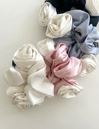 Rose Satin Hair Tie Scrunchie Band