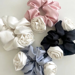 Rose Satin Hair Tie Scrunchie Band