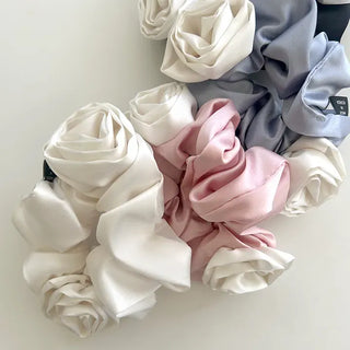 Rose Satin Hair Tie Scrunchie Band