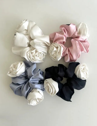 Rose Satin Hair Tie Scrunchie Band