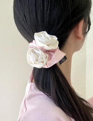 Rose Satin Hair Tie Scrunchie Band
