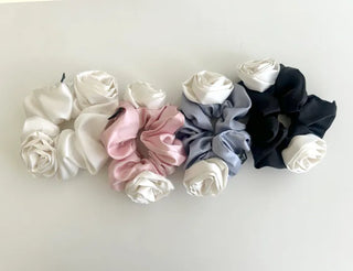 Rose Satin Hair Tie Scrunchie Band