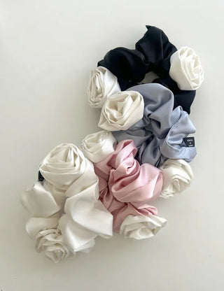 Rose Satin Hair Tie Scrunchie Band