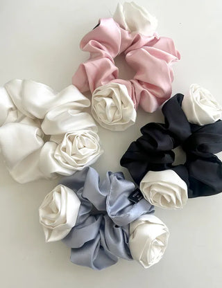 Rose Satin Hair Tie Scrunchie Band